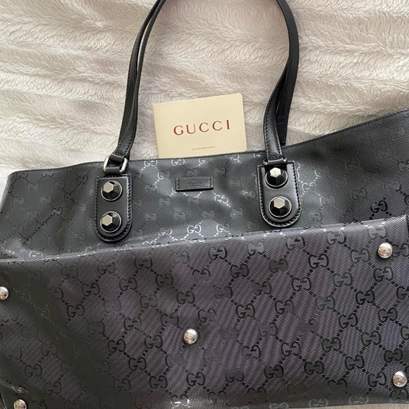 Gucci Handbags - Gucci Imprime Monogram Black Medium Studded Tote
